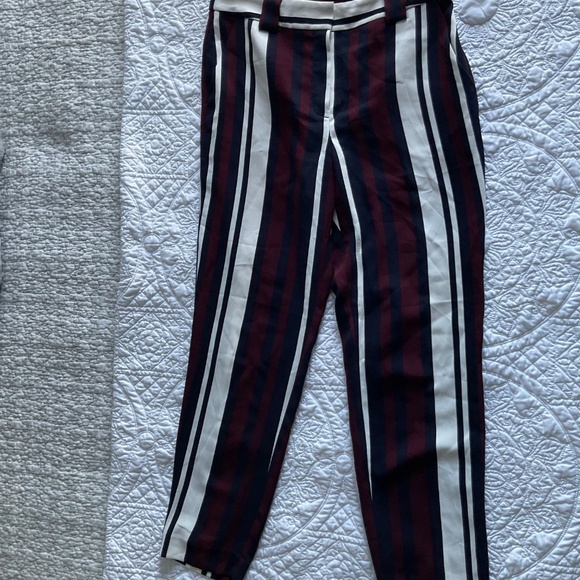 EXPRESS Women's MAROON/NAVY/White Striped High Rise Wide Leg Pants Trousers - Picture 6 of 12
